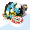 블루카네이션꽃다발+꽃모찌떡케익(대)