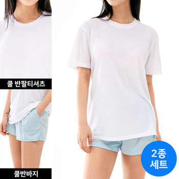 여성 여름 컬러룩패션 쿨반팔티셔츠+크림반바지세트 TS21153W