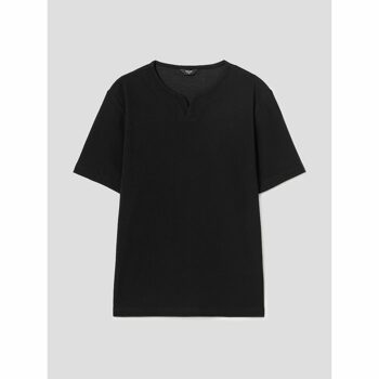 [갤럭시 라이프스타일] 코튼 혼방 변형 라운드넥 티셔츠  블랙 (GC4342M025)