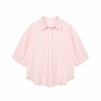 [BNX] 여성 셔링 5부 소매 솔리드 셔츠