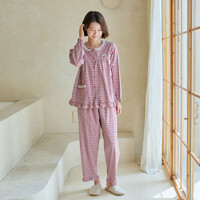 국산 여성 8072 포니체크 핑크 9부상하 잠옷 홈웨어 파자마