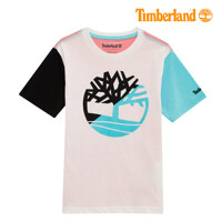 [팀버랜드키즈] 소매 배색 로고 프린트 라운드 티셔츠(TLSDA21F_100)