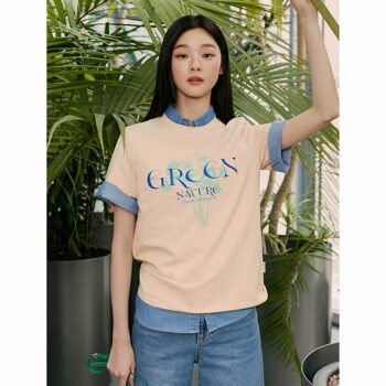 [빈폴레이디스] [Green BP] 보타닉 그래픽 프린트 반소매 티셔츠  베이지 (BF3242N03A)