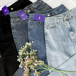 [기장선택]하이웨스트 세미 배기핏 일자 데님팬츠