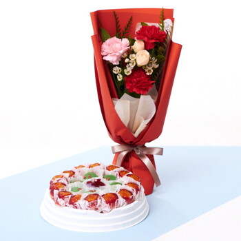 효심카네이션꽃다발+꽃모찌떡케익(대)
