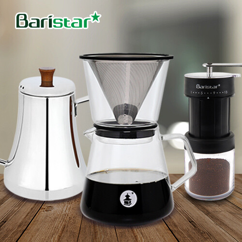 바리스타 핸드드립 홈카페 3종세트(BDG1BM3BKW3) 커피그라인더+드립세트+드립주전자[커피용품]