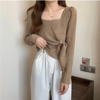 스퀘어넥 주름 셔츠 BS11205