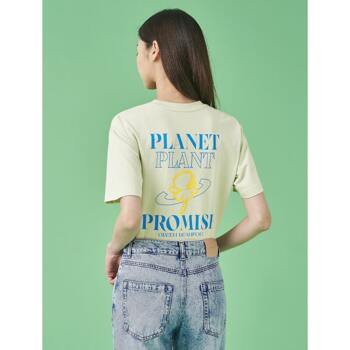 [빈폴레이디스] [Green BP] 플라워 모티브 레터링 프린트 티셔츠  라이트 그린 (BF3342N01L)