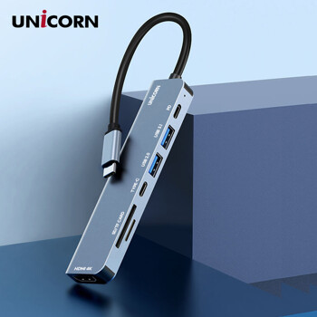 유니콘 7IN1 HDMI USB멀티허브 USB-C통신포트 SD/TF카드리더 PD 87W충전 4K미러링 TCH-P40