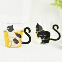 오넬 홈카페 내열 글라스 예쁜 디자인 고양이 잔 머그 컵 찻잔 300ml 2개