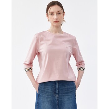 닥스 여성 24SS [D-GIFT] 핑크 코튼100 체크포인트 7부소매 티셔츠 DLTS4B391P2