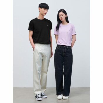 [빈폴] [Essential] 남녀공용 수피마 코튼 라운드넥 티셔츠  블랙 (BC4242E025)