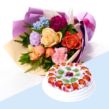 로망스 꽃다발 + 꽃모찌떡케익(대) 꽃배송