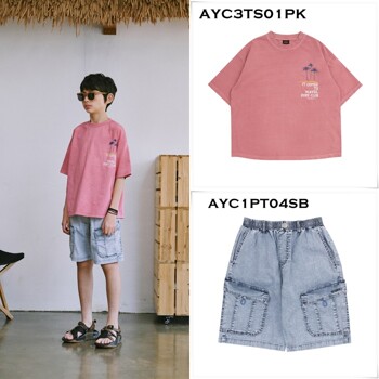 [블루테일]핑크 반팔 티셔츠 상하세트 AYC3TS01PK/AYC1PT04SB