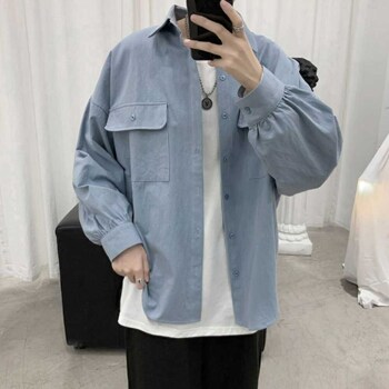 [옷자락] 남자 봄 아우터 캐주얼 직장인 카라 루즈핏 퍼프 셔츠
