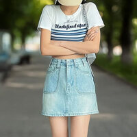 여성 여름 속바지 연청 데님 A라인 미니 스커트