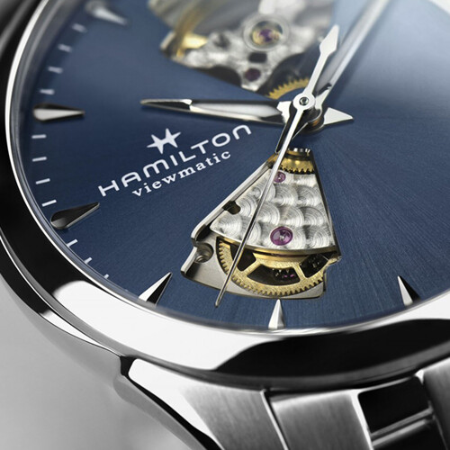 [해밀턴] H32215141 재즈마스터 오픈 하트 레이디 36mm 블루 메탈 여성 시계