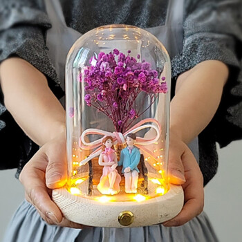 LED안개커플 무드등 원목 유리돔 결혼 생일 감동 선물