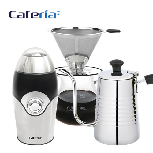 카페리아 핸드드립 홈카페 3종세트(CDG2CME1CK10) 커피그라인더+드립세트+드립포트[커피용품]