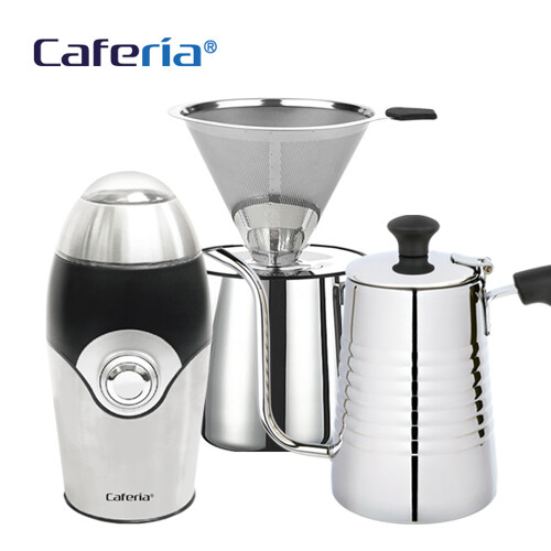카페리아 핸드드립 홈카페 3종세트(CDSS1CME1CK10) 커피그라인더+드립세트+드립포트[커피용품]