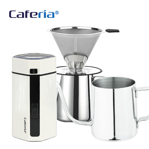 카페리아 핸드드립 홈카페 3종세트 (CDSS1CME2CKPS2)커피그라인더+드립세트+드립주전자[커피용품]