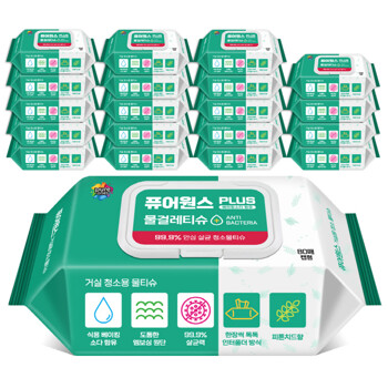 퓨어원스+ 살균물티슈 거실용 80매x20팩(캡형)-손걸레
