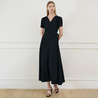 VIVIANA Short Sleeve Wrap Dress_Black