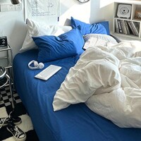 부드러운 썸머 블루화이트 침대 시트커버 세트 Q