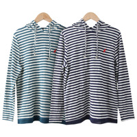에이치투 국내생산 여자 남자 면 스판 스트라이프 줄무늬 자수 후드티셔츠
