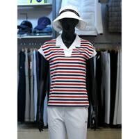 팜스프링 세이브존03 여성 골프 여름 스트라이프 패턴 캡소매 카라 티셔츠 AFASTSL232259