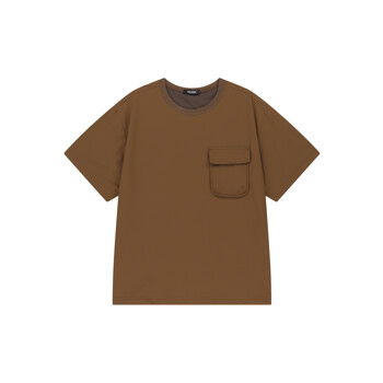 [오프그리드]우븐 스트레치 라운드 티셔츠-브릭