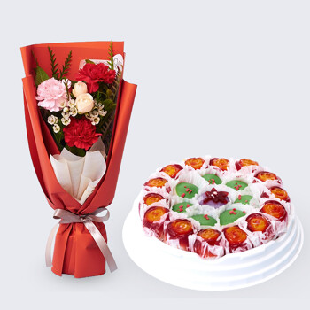 효심카네이션다발+꽃모찌떡케익(중) 꽃배송