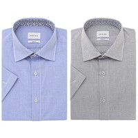 [예작셔츠] 남성 반소매 슬림핏 카치온 스판 솔리드 배색 셔츠 YJ4MIS442