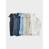 NWW 주름셔츠 커플 레이온 캐주얼 시원한 무지 구김없는 통기성 루즈핏 긴팔 셔츠 남방