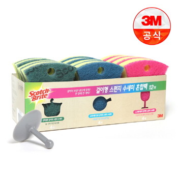 [3M]걸이형 스펀지 수세미 혼합팩 12매입 (걸이포함) 