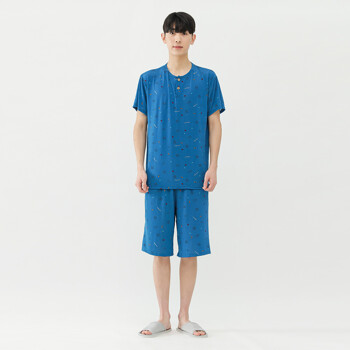 쿨 냉감 남자 반팔 여름 홈웨어 잠옷 세트(MES5001-4)