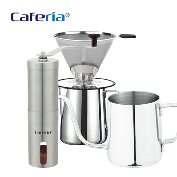 카페리아 핸드드립 홈카페 3종세트(CDSS1/CM8/CKPS2) 커피그라인더+드립세트+드립포트[커피용품]