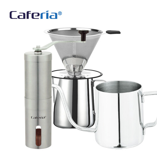 카페리아 핸드드립 홈카페 3종세트(CDSS1CM8CKPS2) 커피그라인더+드립세트+드립포트[커피용품]