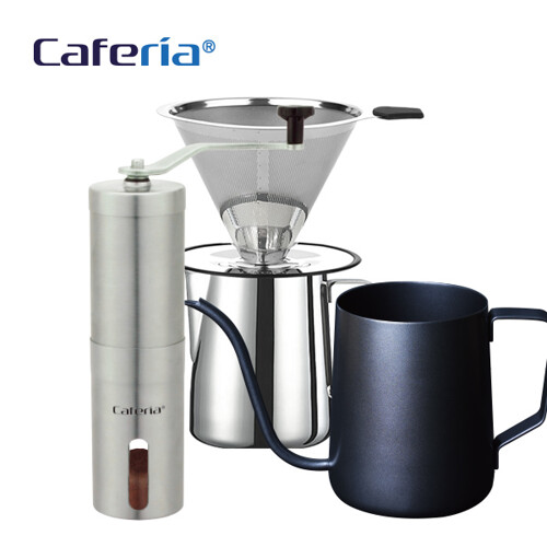 카페리아 핸드드립 홈카페 3종세트(CDSS1CM8CKPT2) 커피그라인더+드립세트+드립포트[커피용품]