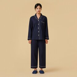 [JAJU/자주] 여 플란넬 컬러 파자마 세트_네이비