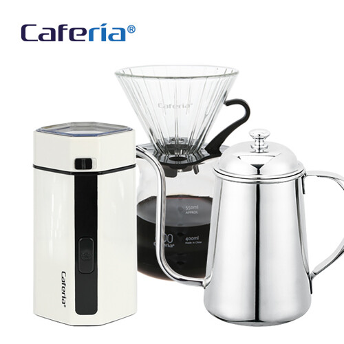 카페리아 핸드드립 홈카페 3종세트 (CDN1CME2CK3)커피그라인더+드립세트+드립주전자[커피용품]