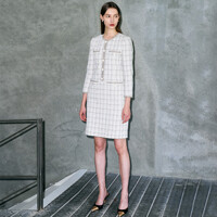 CELINA Tweed long sleeve dress_ivory