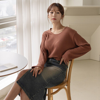 [66-120] 자체제작 캐미 라운드 데일리 긴팔 티셔츠 여성의류