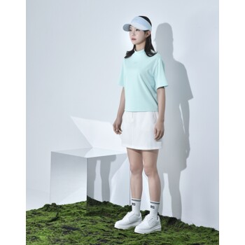 헤지스 골프 여성 24SS 블루 반하이넥 반팔 티셔츠 HWTS4B912T1