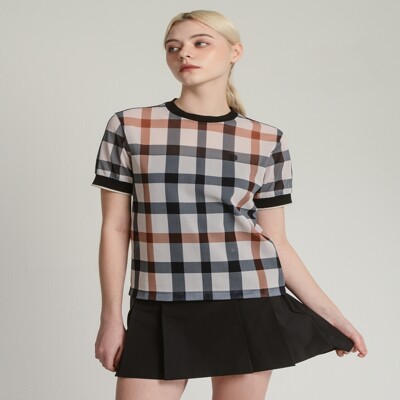 닥스 골프 여성 24SS [ONLINE EXCLUSIVE] 메쉬 체크 패턴 라운드 티셔츠 DNTS4B903BK
