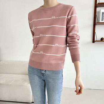 [샵앤] 국산 여성 라운드 봄 단가라 4col 니트 티셔츠 21DS-WKN-3035-핑크