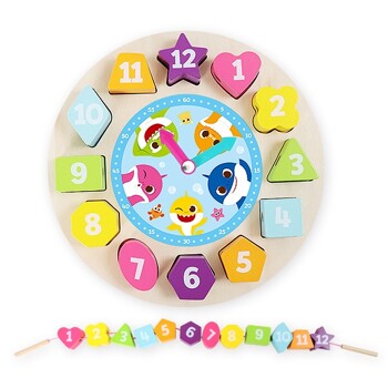 핑크퐁 아기상어 숫자 시계 원목 블럭 퍼즐
