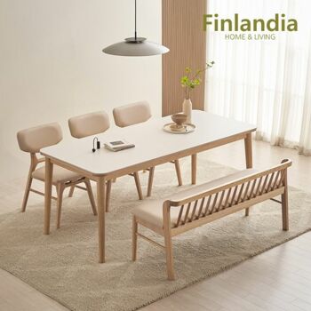 1300k 핀란디아 핀란디아 리에나 포세린 세라믹 애쉬원목 6인 식탁(의자3+벤치1)