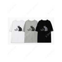 NWW 고양이반팔티 커플 블라 아이돌 캐주얼 시원한 레터링 코튼 7부 루즈핏 반팔 티셔츠