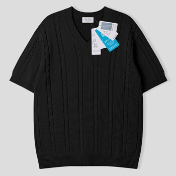 남자 쿨링 밀란 브이넥 반팔 니트 티셔츠 AT-KNH-Q006-블랙